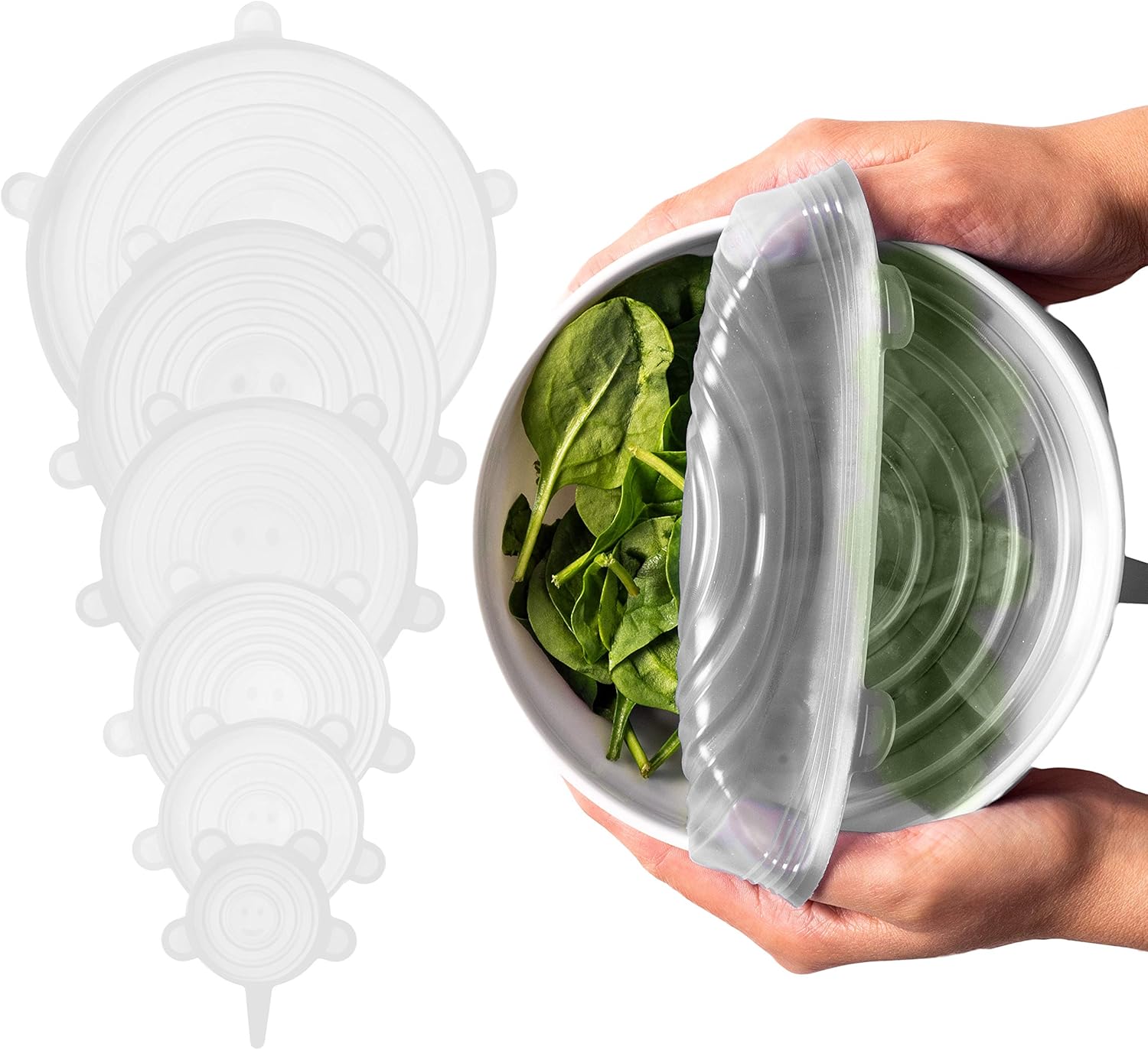 Suppaware reusable silicone stretch lids - pack of 6 lids various sizes - covers bowls, pots, cans & cups - store leftovers, fruits, salads - zero waste stretchable cover - flexible & expandable