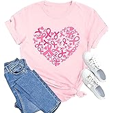 MAIHUN Womens Breast Cancer Shirts Heart Pink Ribbon Tshirt Cancer Awareness Tee Tops
