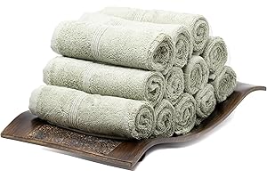 Mosobam Luxury Turkish Towels Set of 12 Washcloths 13X13 Seagrass Green 700 GSM Bamboo Viscose & Aegean Turkish Combed Cotton