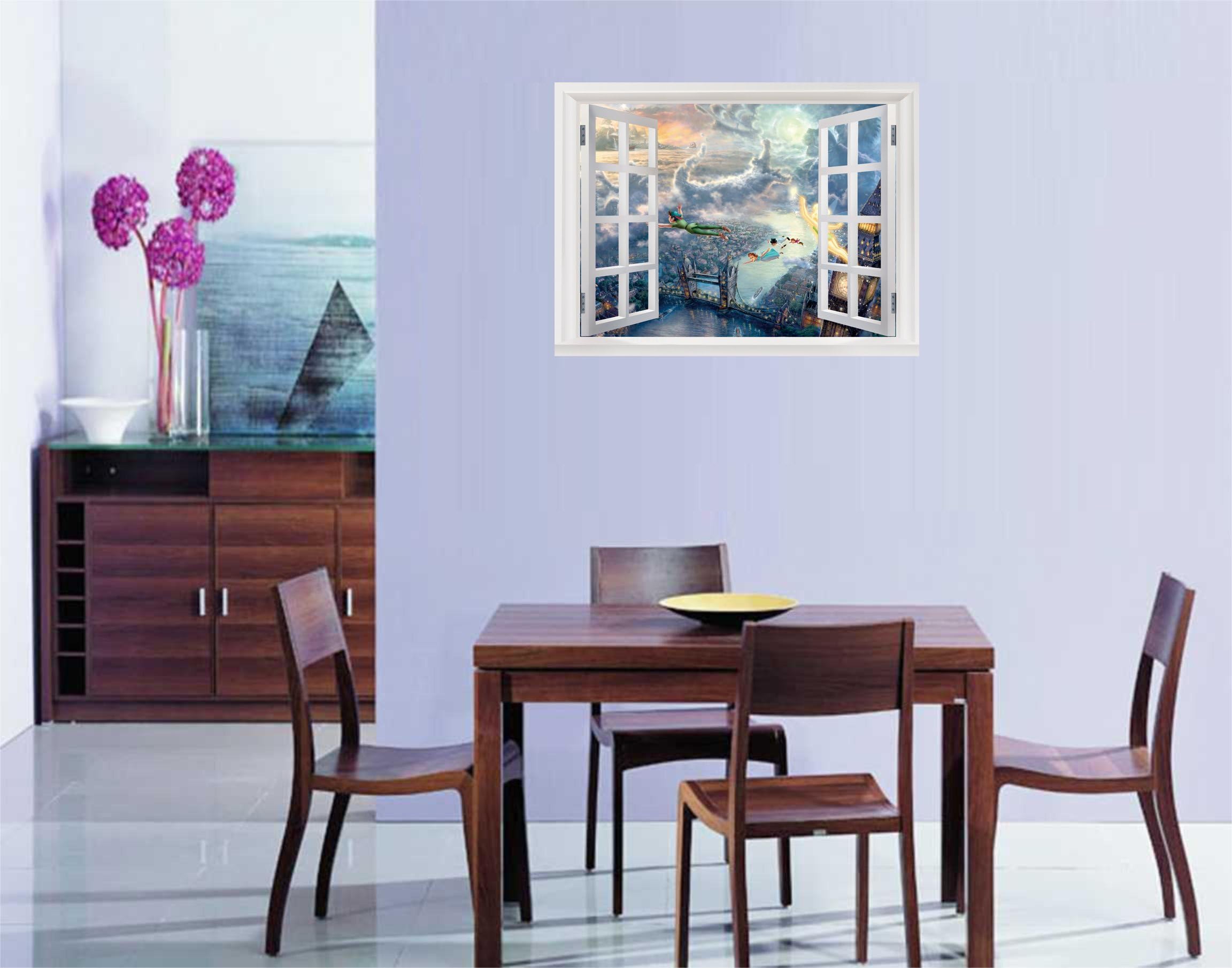Fake Windows stickers-Tinkerbell and Peter Pan Disney Painting Art huge giant wall-decor-stickers Decor Posters 35x47inch