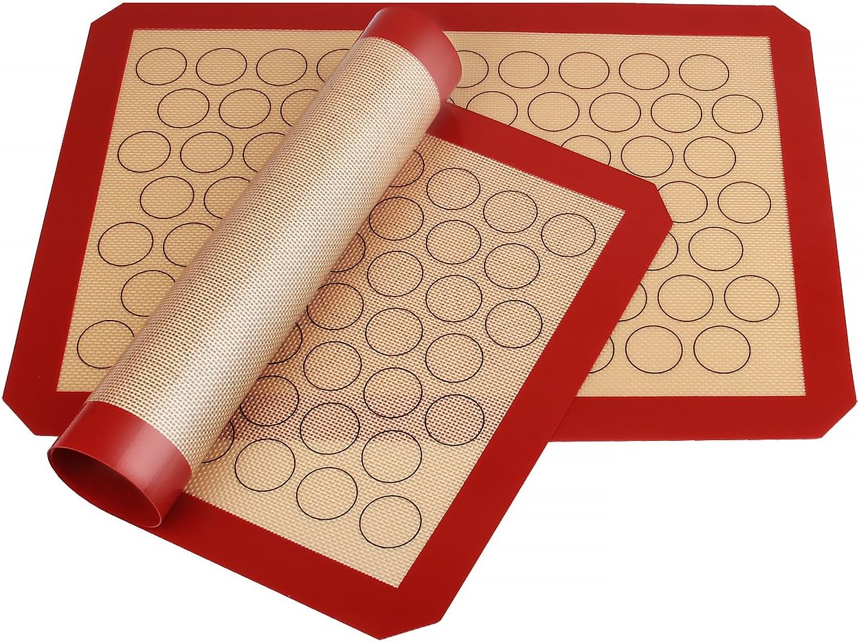 Silicone Baking Mat Oven Mat Non-Stick and Easy-Clean for Healthy Cooking 42×29cm 2 Pieces (Brown)