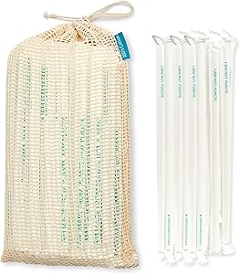 Iamgreener Biodegradable Plasticless Drinking Straws with Reusable Organic Cotton Bag - 200 Pack Individually Wrapped Eco Friendly Straws Plant-Based Compostable Pla Straws bulk