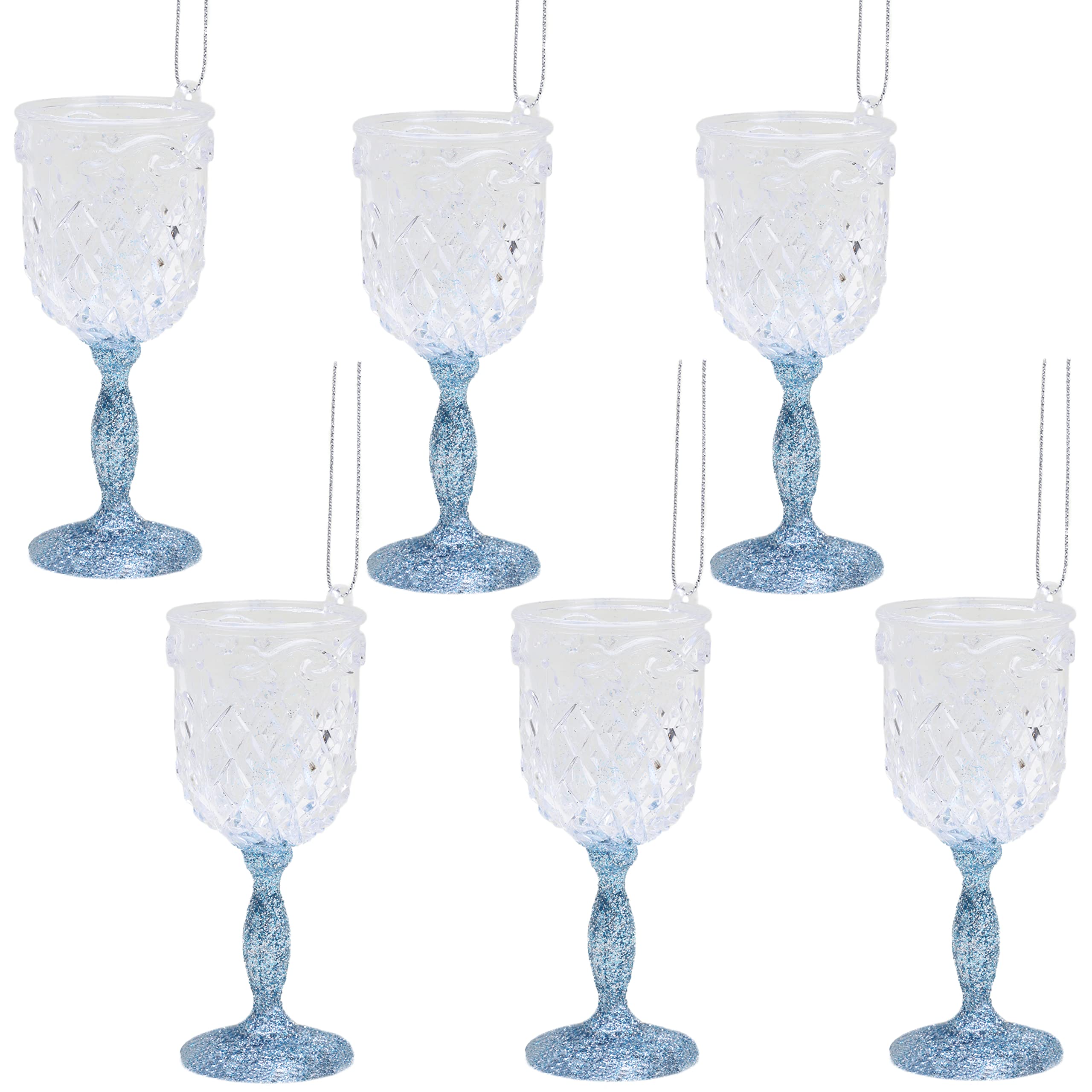 Christmas Concepts® 100mm (4") Glitter Wine Glass Decorations - Luxury Christmas Tree Decorations (Ice Blue, Pack of 6)