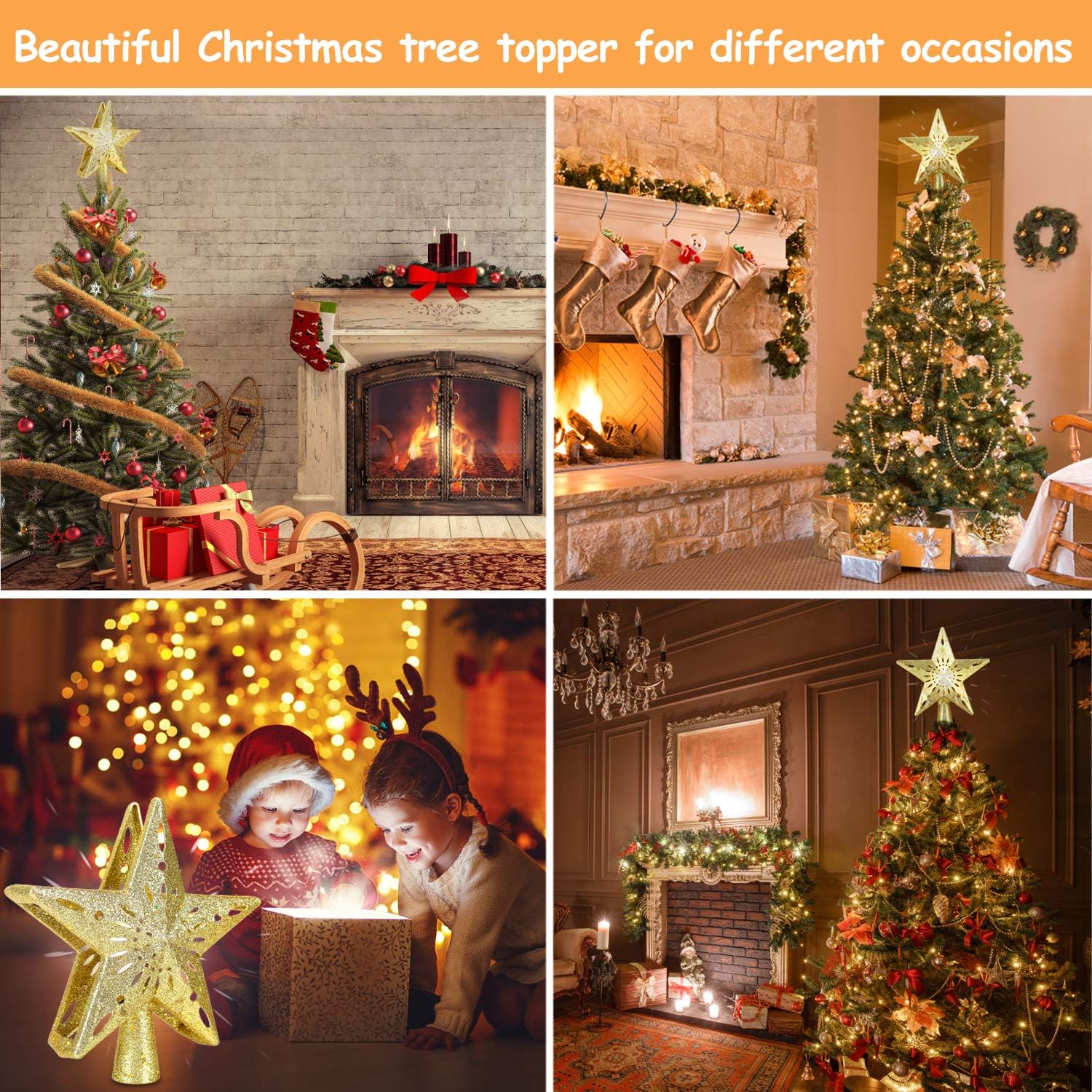 Yostyle Christmas Tree Topper Lighted Star Tree Topper With Led Rotating Snowflake Projector Lights 3d Hollow Golden Star Snowflake Tree Topper For Xmas Tree Decorations Home Kitchen Seasonal Decor