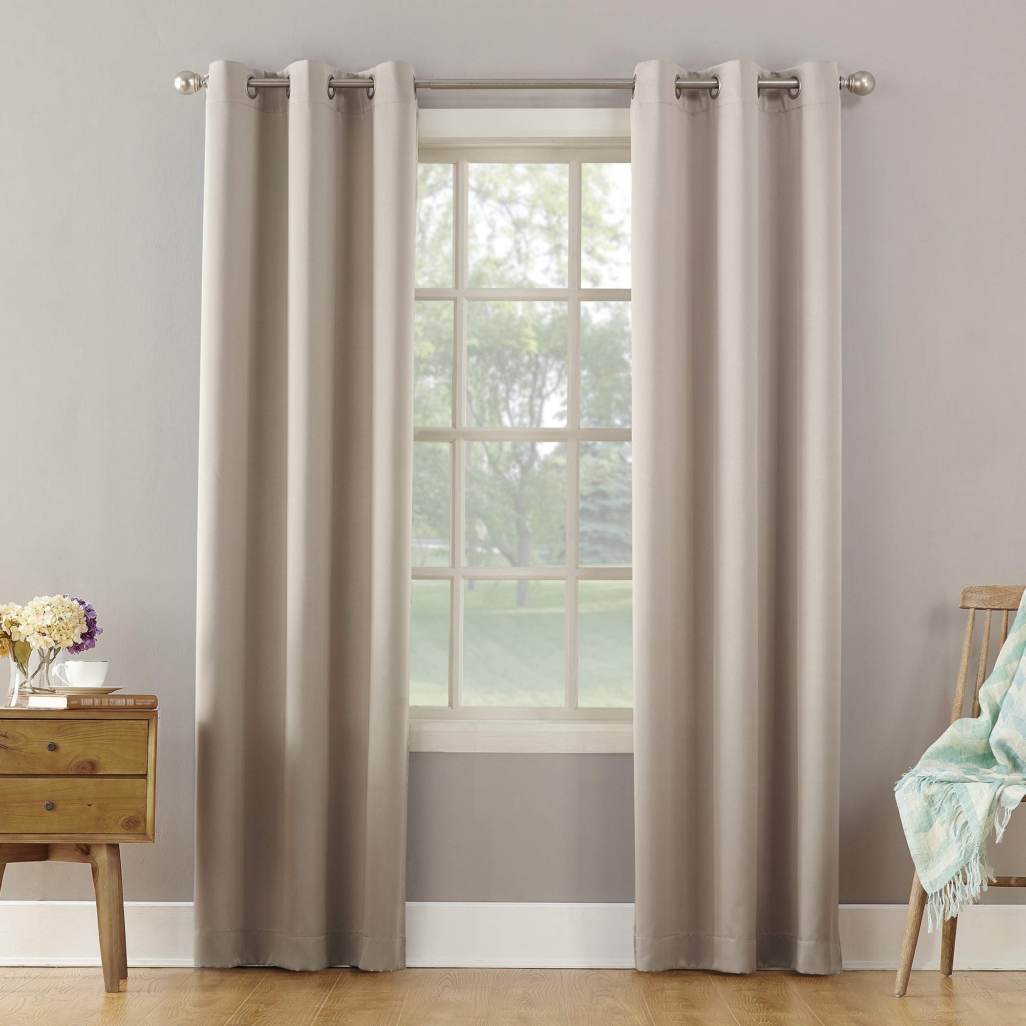 Sun Zero Becca Energy Efficient Grommet Curtain Panel, 40" x 95", Stone