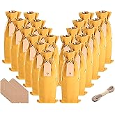 Windyun 20 Pcs Velvet Wine Bags with Drawstrings and Tags, Flannelette Bottle Cover Gift Bags Champagne Gift Wine Holder Bag for Housewarming Wedding Birthday(Gold)
