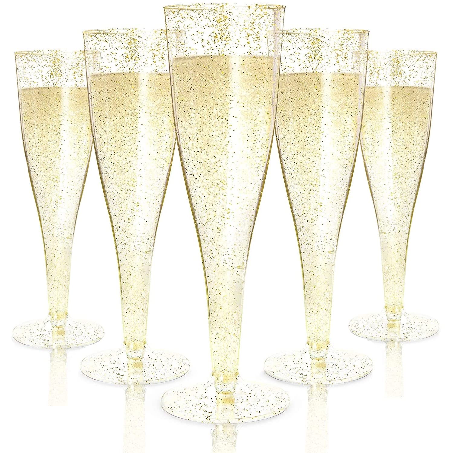LATERN 54Pcs Plastic Champagne Flutes, 150ml Gold Glitter Champagne Glasses Reusable Stemmed Party Wine Cups for Garden Wedding Anniversary Shower Parties (5 x 17cm) — image 1