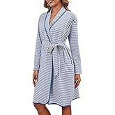 Namatime Cotton Robes for Women Striped Long Sleeve Kimono Bath Robe Lightweight House Coat Bathrobe Loungewear with Pockets