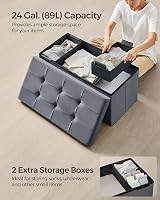 SONGMICS Storage Ottoman Foldable Foot Rest 38x76x38 cm Slate Grey LSF247G51 view 5
