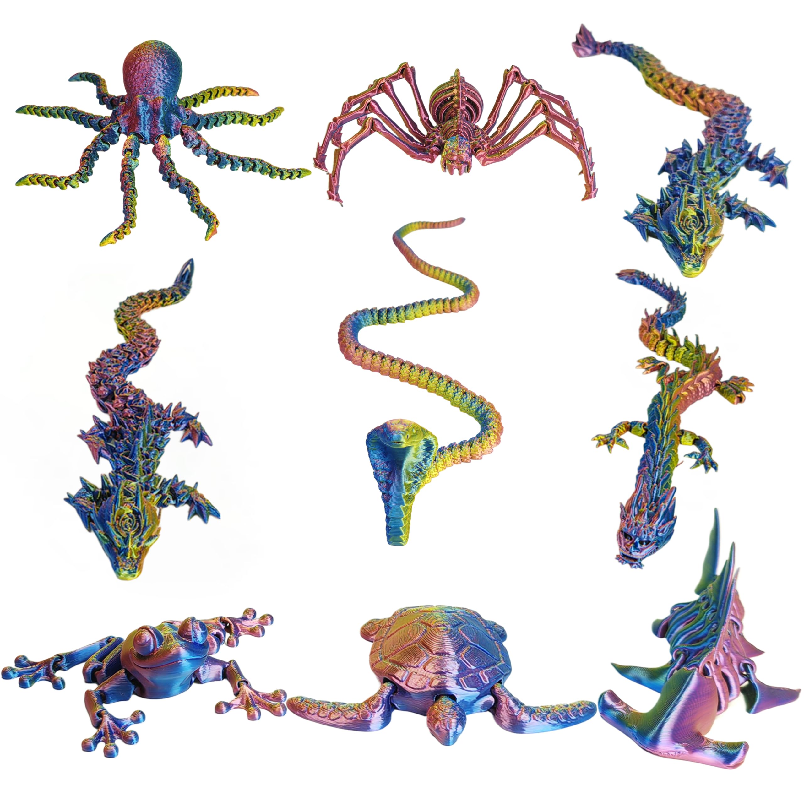 Photo 1 of TUTHKOTH 9PCS 3D Printed Dragon Figure Collection (9Pcs-Red+Yellow+Blue)