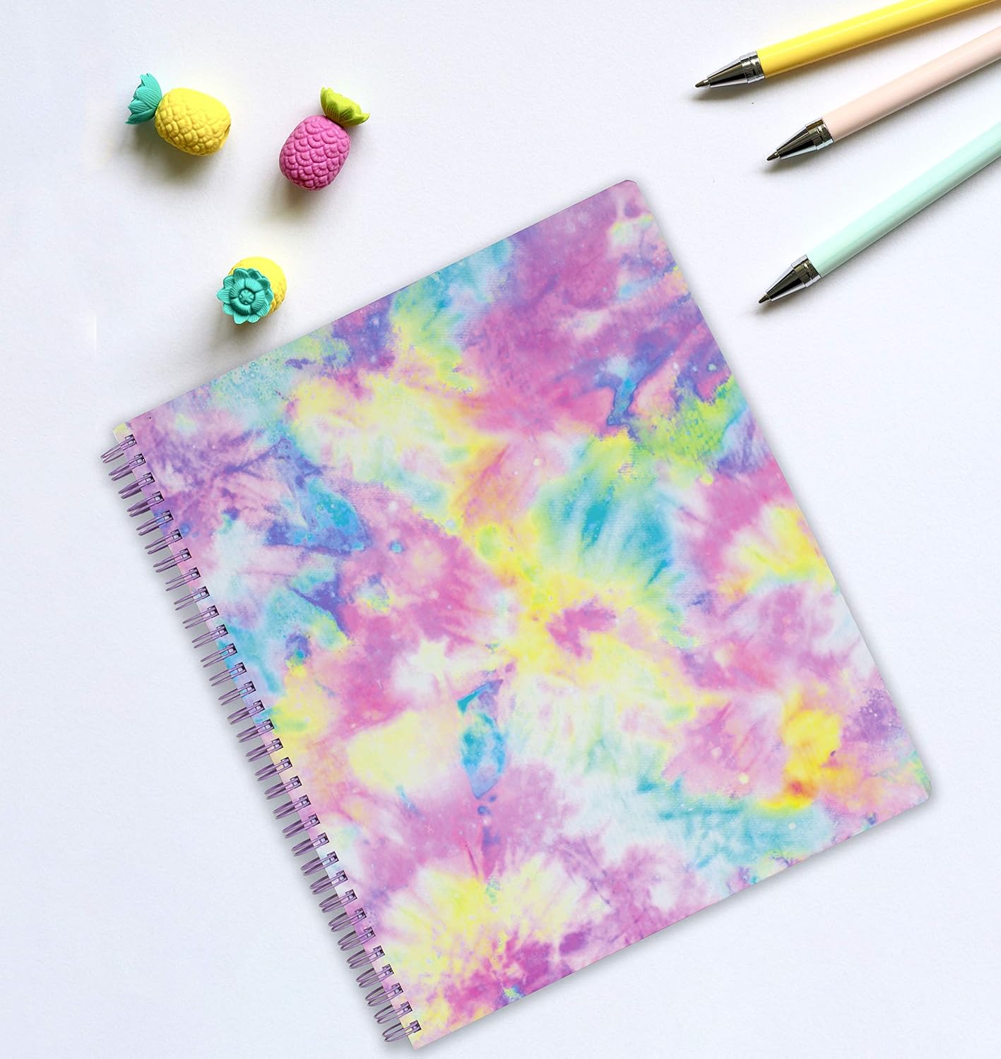 Steel Mill & Co Cute Large Spiral Notebook College Ruled, 11" x 9.5" with Durable Hardcover and 160 Lined Pages, Tie Dye : Office Products