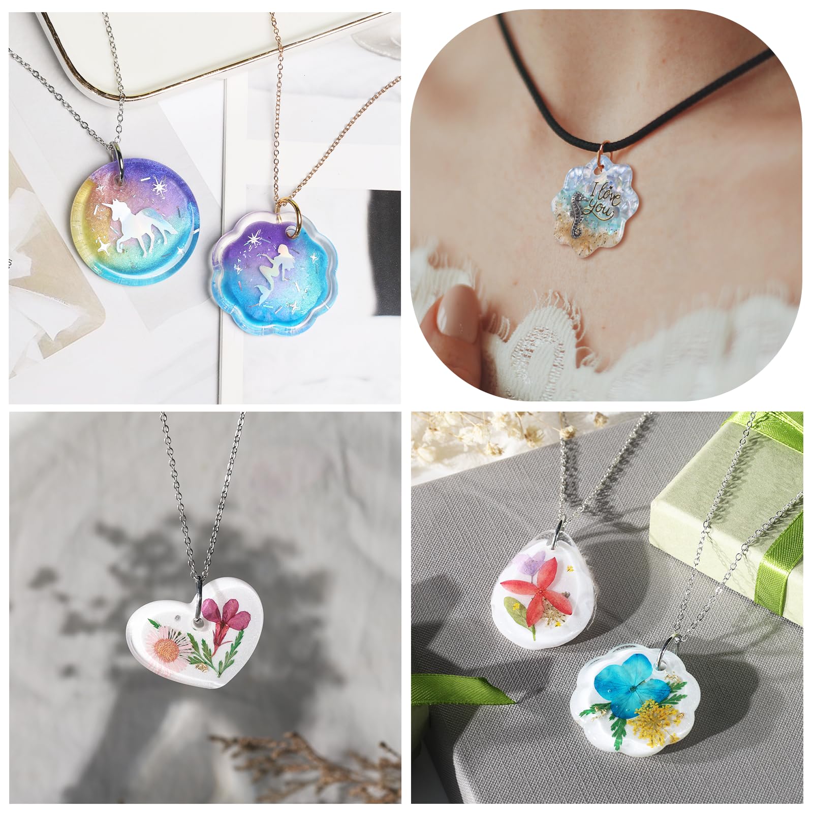 LET'S RESIN Keychain Resin Molds Silicone with Hole, 16 Cavities UV Resin Jewelry Pendant Mold for Beginner, Epoxy Resin Molds for Keychain Pendant Jewelry Making