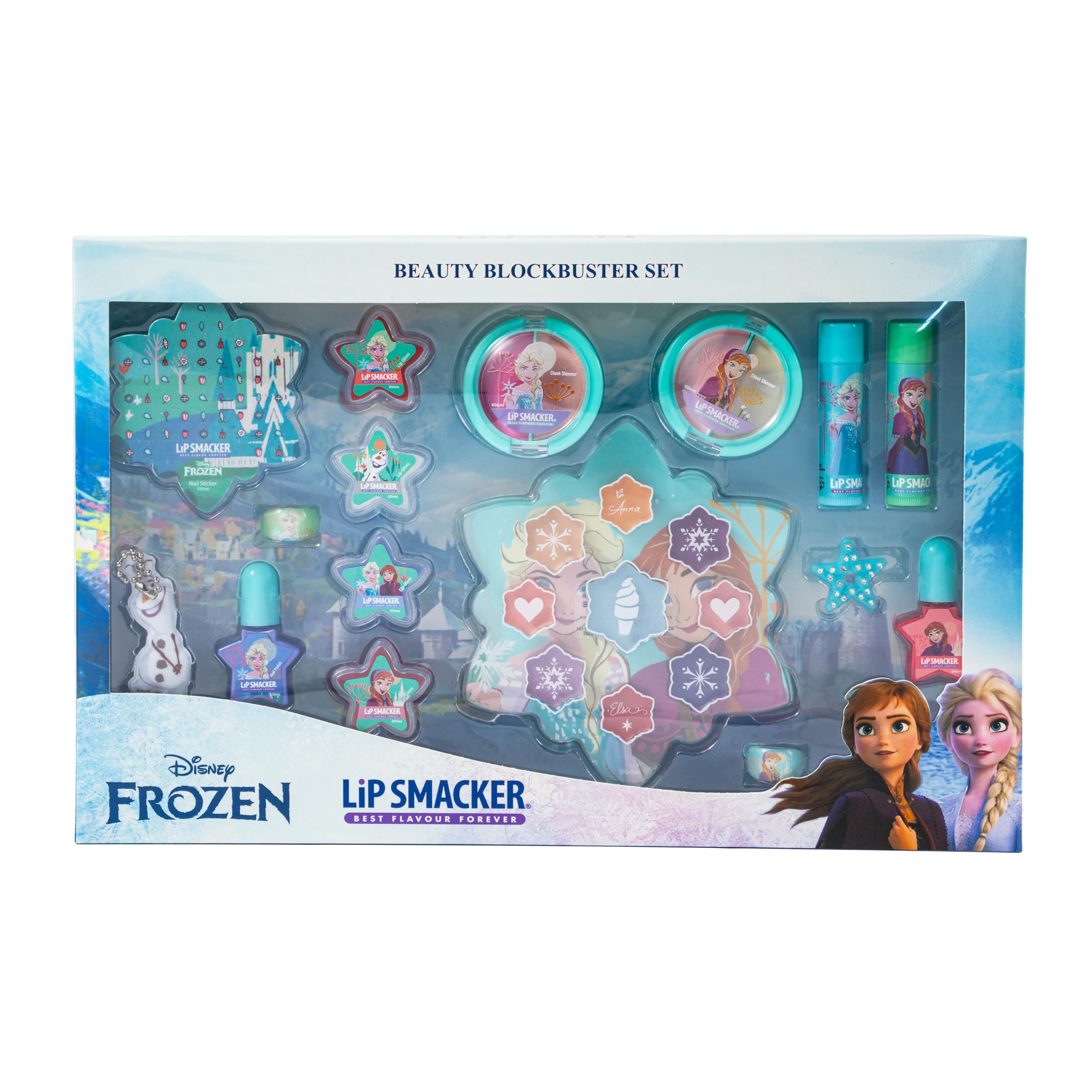 Lip Smacker Frozen Blockbuster Set, All-in-One Makeup Giftset with Lip Balms, Lip Glosses, Shimmer Creams and Nail Polishes for your Kids' Princess Look, Hair and Makeup Accessories are Included