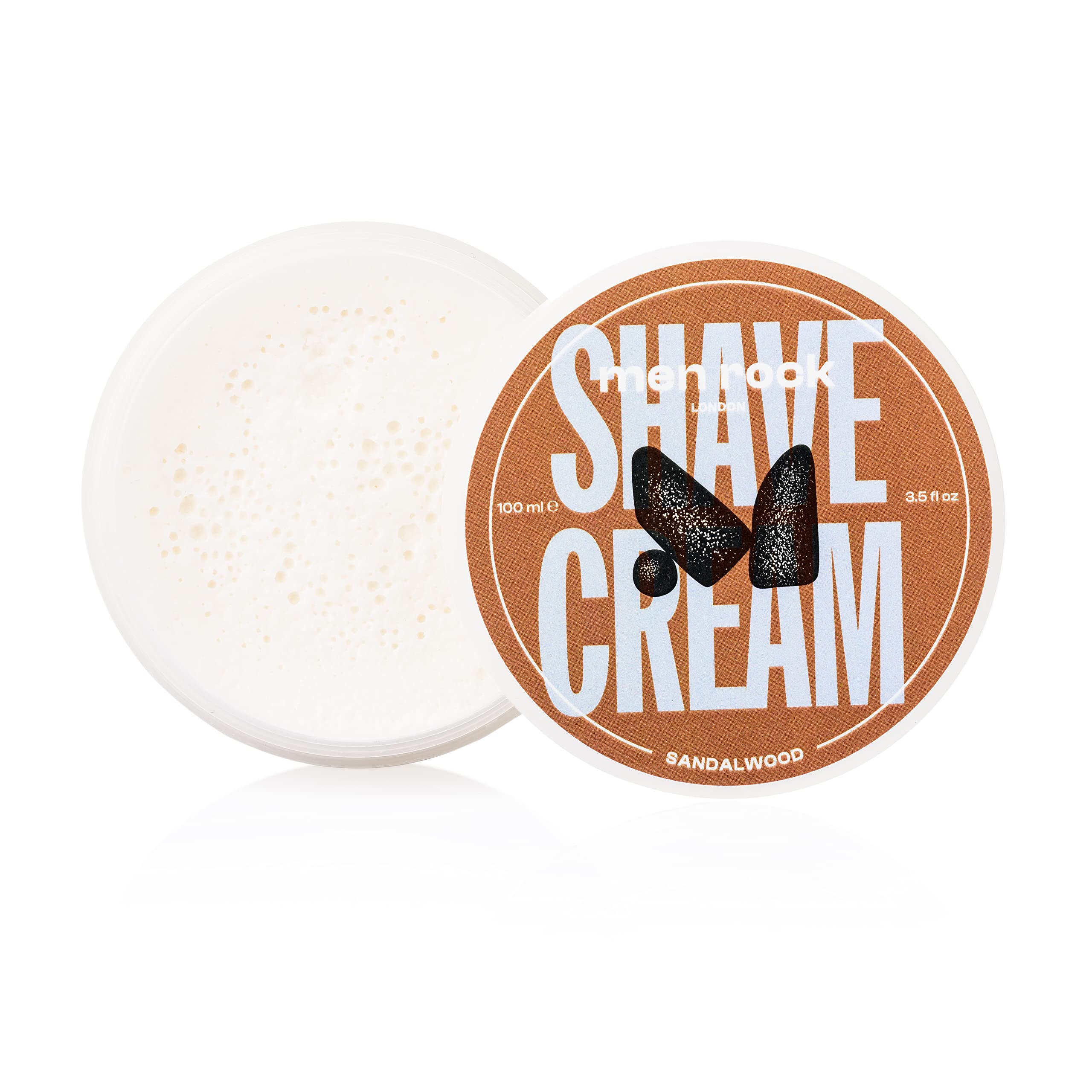 Men Rock Sandalwood Shaving Cream - Non Aerosol Shaving Cream, Premium Shaving Sensitive Skin, Moisturizing Shaving Cream for Men, Scented Shaving Cream, Coconut Shaving Oil - Travel Shave Cream