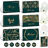 Decorably 24 Pack Glittery 6x4in Green and Gold Thank You Cards with Envelopes & Stickers, 6 Elegant Designs for Friends, Family, Loved Ones, Blank Inside - All Occasions, Holidays, Gifting, Mailing