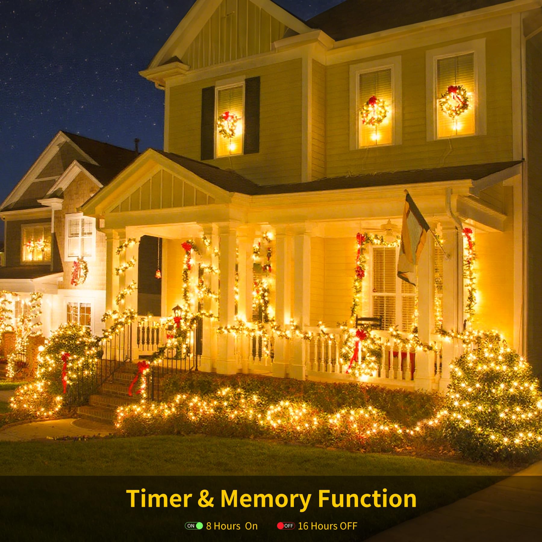 sylvwin Lichterkette Weihnachtsbaum - 30M 300 LED Lichterkette Weihnachten Außen Strom mit Timer Speicherfunktion,8 Modi Weihnachtslichter für Zuhause,Garten Weihnachten Deko