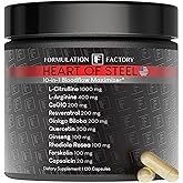 Formulation Factory Heart of Steel Nitric Oxide Supplement - L Citrulline & L Arginine Blood Pressure Supplements - Natural Pre-Workout: Energy Management - 120 Capsules, 1 Month Supply