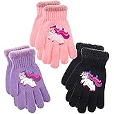 FENELY 3 Pairs Kids Winter Knit Gloves - Stretchy Full Finger Fluffy Warm for Boys Girls Toddler 4-7-12 Years