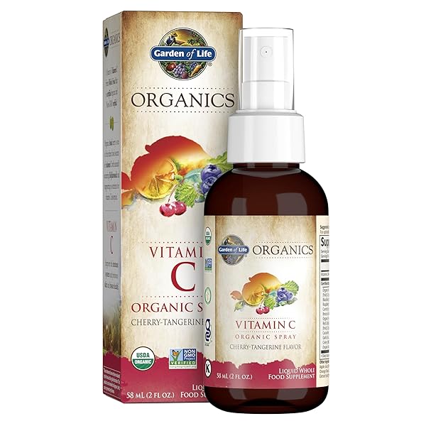 GARDEN OF LIFE ORGANICS VITAMIN C FOR KIDS AND ADULTS, ORGANIC SPRAY FOR SKIN HEALTH – CHERRY TANGERINE, VITAMIN C SUPPLEMENT ANTIOXIDANT FOR IMMUNE SUPPORT, 2 FL OZ LIQUID DROPS