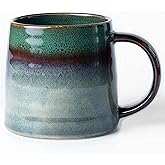 HYTYSKAR Large Ceramic Coffee Mugs, Handmade Pottery Mug, Tea Cups with Handle for Office and Home, 16 oz, Dishwasher and Microwave Safe (Ink Green)