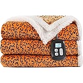 LaffyLo Electric Heated Blanket Full Size 72"x84", Leopard Print Soft Flannel & Sherpa, LCD Display 10 Heat Settings with 1-12H Timer & Overnight Safe, Bed & Couch, Machine Washable, Black Yellow