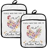 HUGANE Wildflower Chicken Pot Holders for Kitchen, Chicken Lover Mom Gifts, Rustic Cottagecore Floral Rooster Hen Heat Resistant Hot Pads and Oven Mitts for Baking Cooking