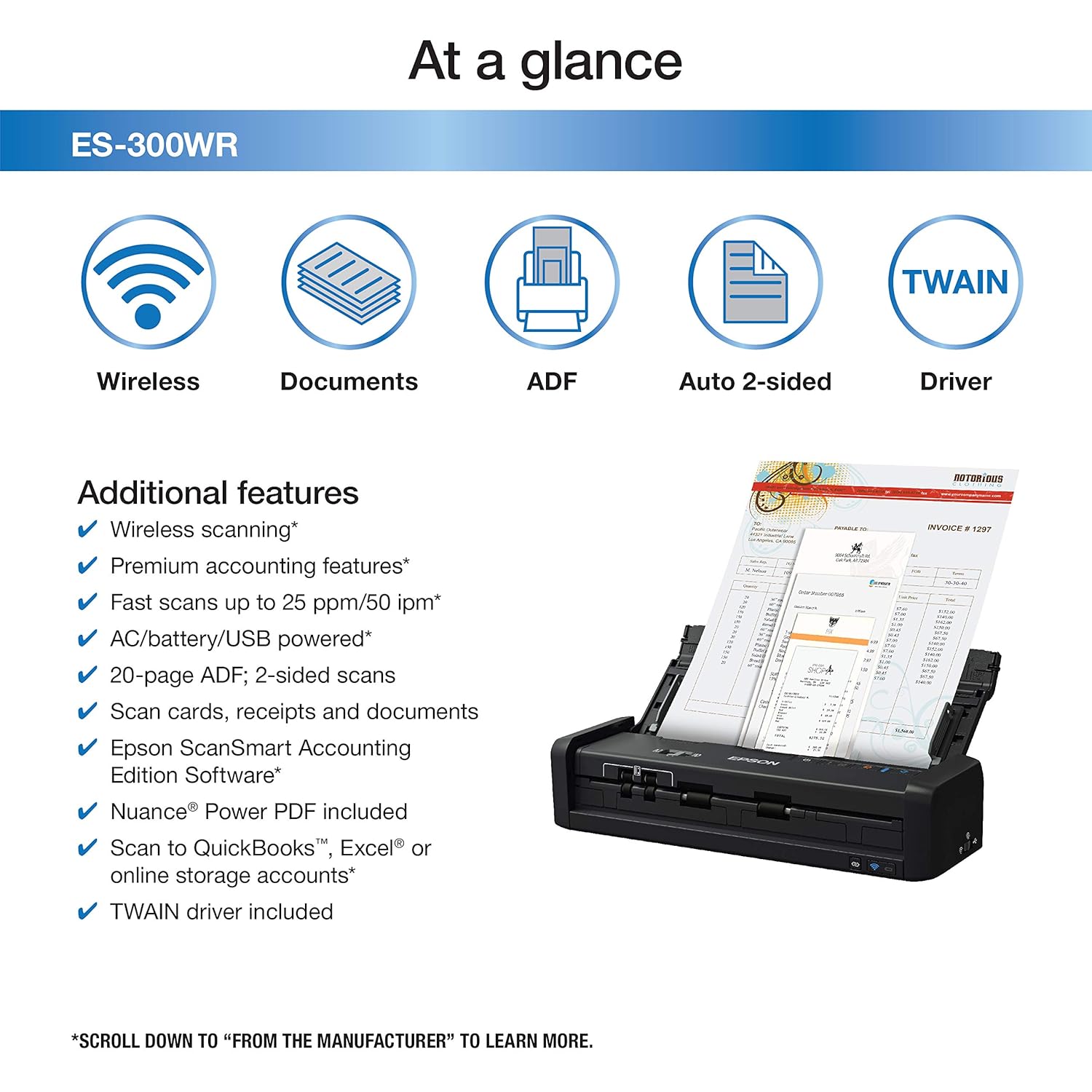 Auto Document Feeder Adf Es 300wr Wireless Color Portable Duplex
