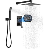 Longriver 2-Push Button Shower Faucet Set Hydro Power Temperature Display | Shower System 10" Shower Head with Handheld Spray, Wall Mounted Shower Fixtures with Shower Valve and Trim Kit, Matte Black
