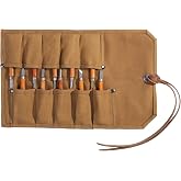 Tool Roll, Heavy Duty Waxed Canvas Small Tool Bag Tool Pouch for Chisels, Hammers, Gouges Palm Tools (Khaki)