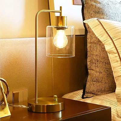 Buy Gold Industrial Table Lamp With 2 Usb Ports Elizabeth Vintage Nightstand Lamp Dimmable Bedside Reading Lamp Brass Metal Desk Lamp With E26 Edison Led Bulb Glass Shade For Bedroom Living Room