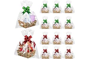Cinrobiye 12 Pcs Christmas Baskets for Gift Bulk DIY Empty to Fill Kit Christmas Market Tray Favor with Include Wrap Bags Pul