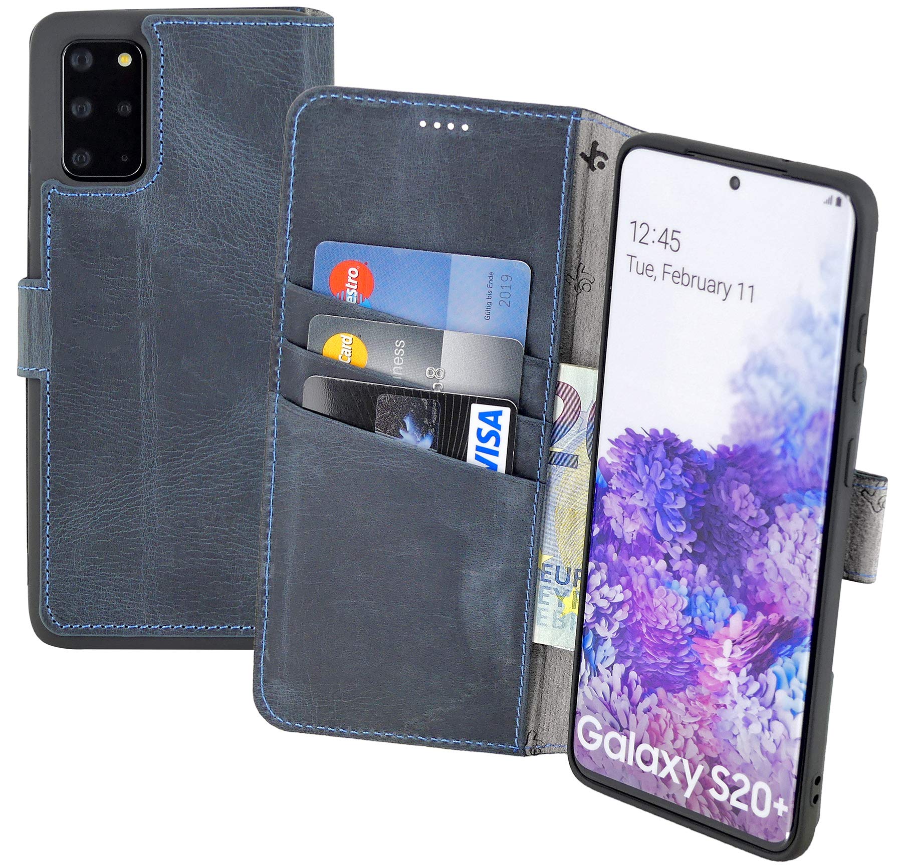 Suncase Book-Style Case Compatible with Samsung Galaxy S20 Plus Leather Case (Slim Fit) Leather Mobile Phone Case Protective Case with 3 Card Slots in Pebble Blue