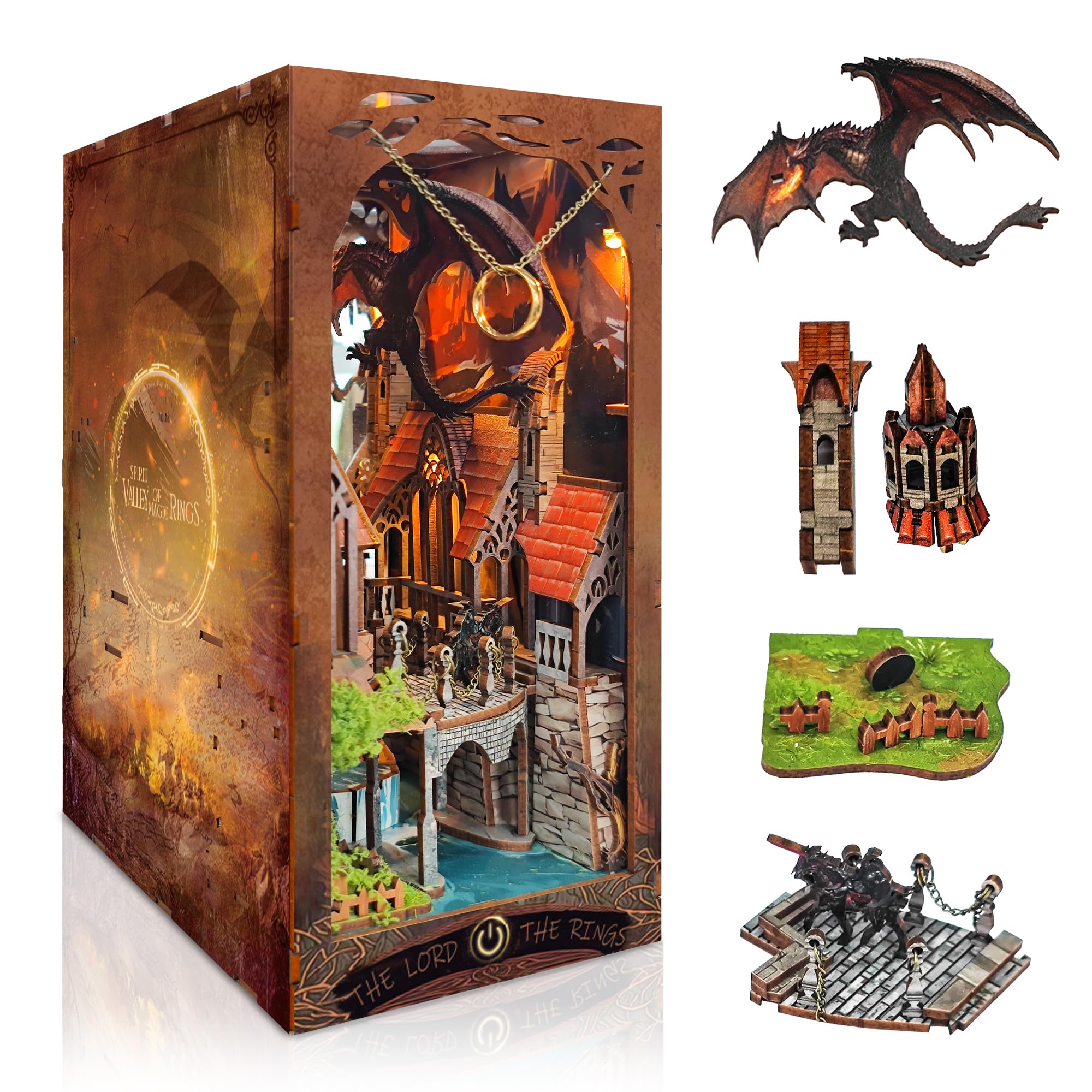 Strucwood Book Nook Kit with LED Light - 3D Wooden Puzzles Book Nook for Book Shelf Decor - DIY Dollhouse Kit - Book Nook Decor with Dust Cover - Magic Book Nook - (SQ-05)