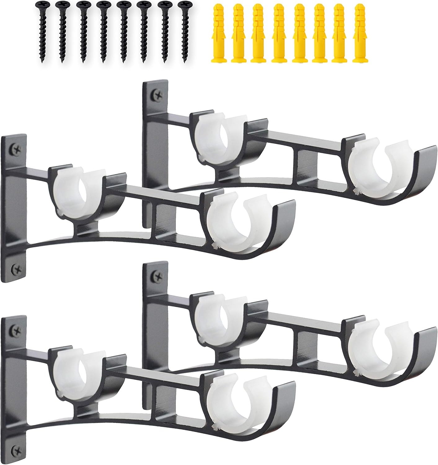 AddGrace Double Curtain Rod Brackets Set of 4 for Drapery Rod Window Hardware Rod Holders (Black): Home Improvement