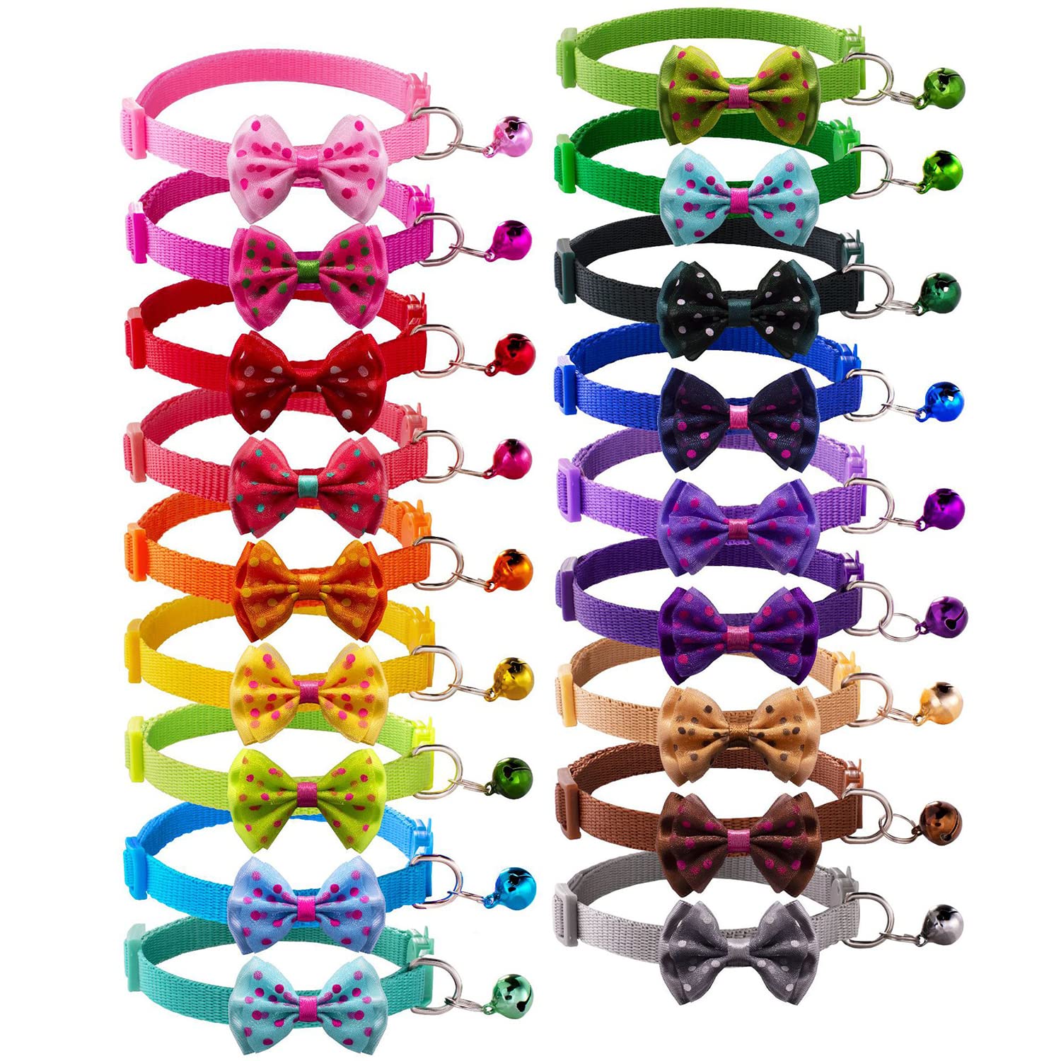 Photo 1 of Flymind 18Pcs Puppy Collars, Cat ID Collars with Bell Adjustable 19-32cm, Polka Dot Bow Soft Nylon Adjustable Breakaway Identification Collars for Puppy Kittens