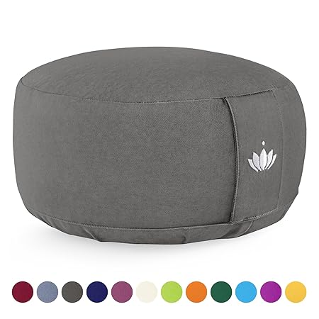 Lotuscrafts Yogakissen Meditationskissen Rund Lotus - Sitzhöhe 15cm - Waschbarer Bezug aus Baumwolle - Yoga Sitzkissen mit Di