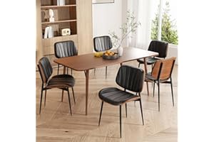 choairy Dining Chairs Set of 6, Mid Century Modern Dining Room Chairs, Upholstered Faux Leather Kitchen Chair with Walnut Bentwood Back and Metal Legs for Kitchen Living Room, Black
