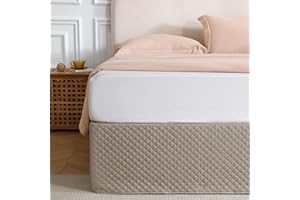 HOUIESO King Size Gray Bed Skirt with 14-Inch Drop, Easy Fit Wrap-Around Cover for Bed, Wrinkle-Free and Fade-Resistant Box Spring Cover. (Linen Grid, King)