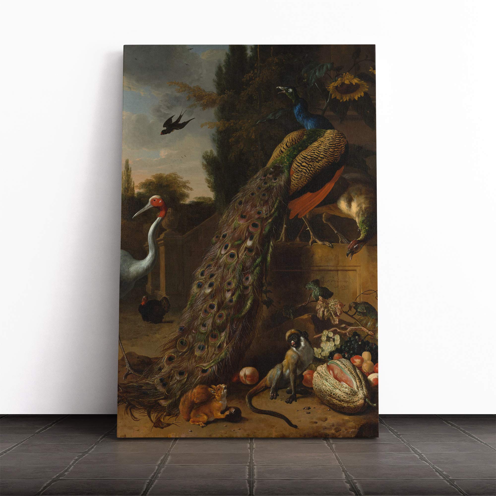Melchior d'Hondecoeter Peacock Canvas Print | Gallery Wrapped 30mm Frame Wall Art | 20x14 inches | Ready to Hang | Modern Picture | Living Room Bedroom Lounge Office