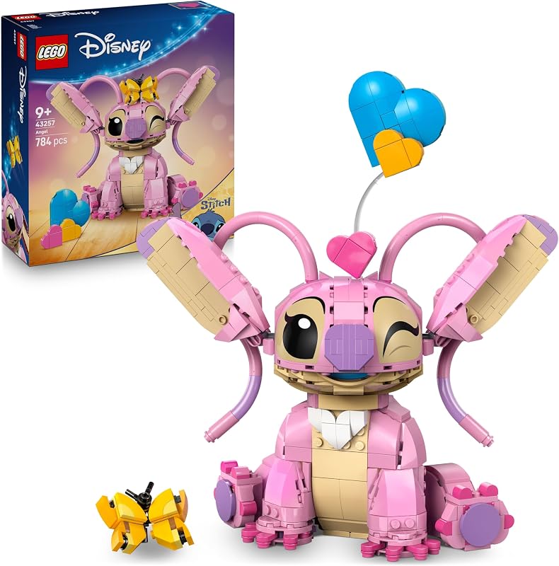 LEGO | Disney Angela - Lilo e Stitch Construction Toy - Articulado Stitch Friend Figura com 3 Balões de Coração e Borboleta - Presente para Meninas e Meninos 9+ Anos e Adultos Fãs 43257