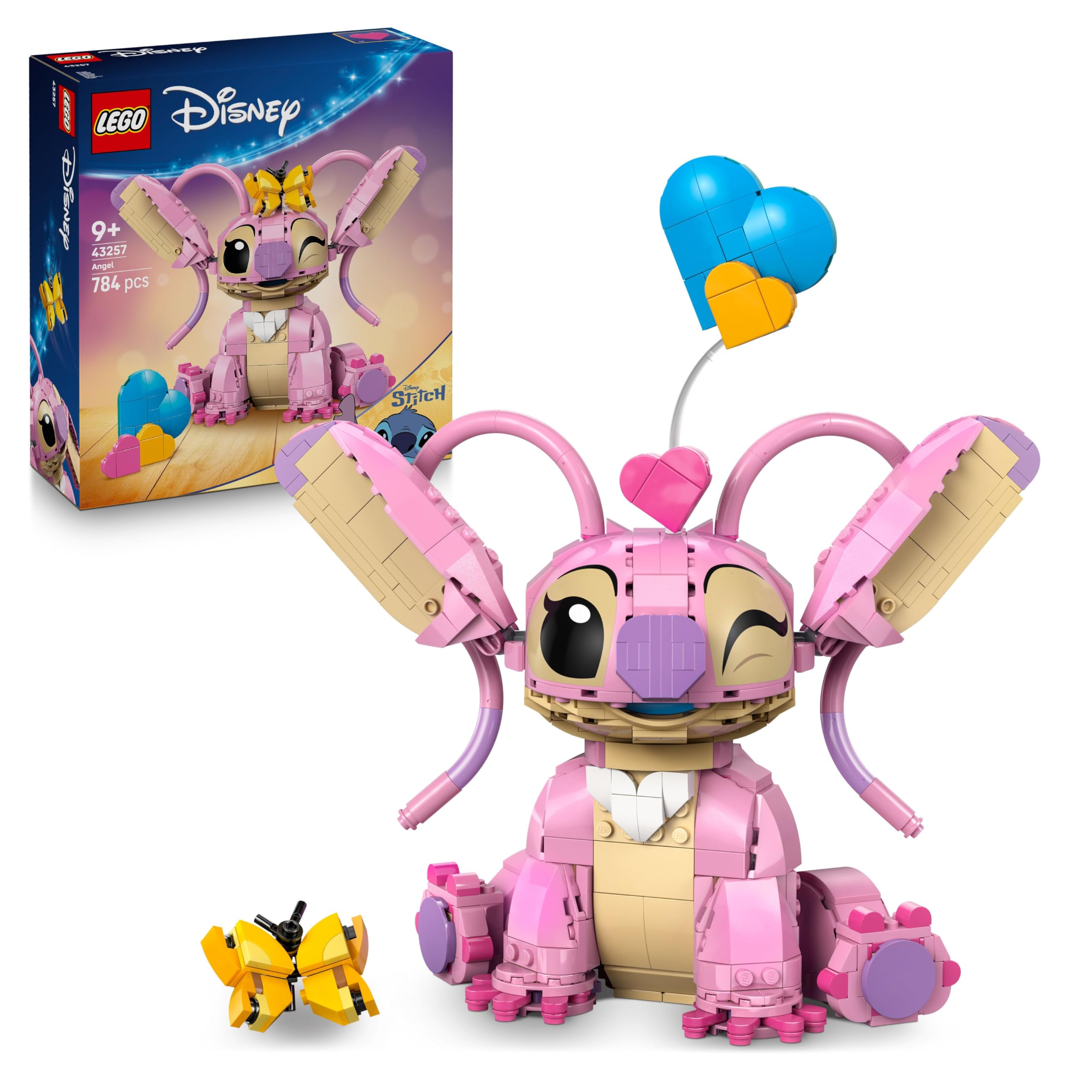 LEGO | Disney Angel - Lilo & Stitch Giocattolo da Costruire - Personaggio da Esposizione in Mattoncini con 3 Palloncini a Cuore e Farfalla - Regalo per Bambine, Bambini da 9 Anni e Fan Adulti - 43257