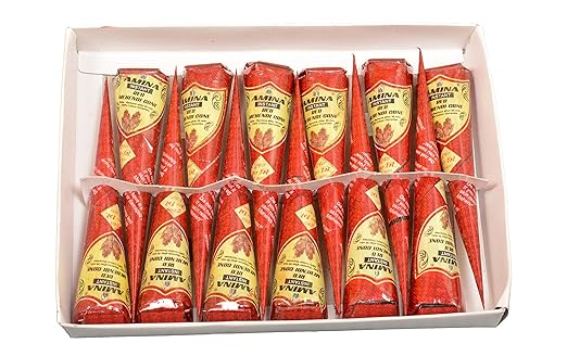 Amina Henna Instant Tatto Red Outline Mehndi/No Chemicals Dyes - Color Paste Cone (Red, 12 Piece) (Red)