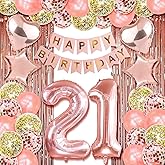 Rose Gold 21st Birthday Party Decor - Happy 21st Decorations for Women & Girls