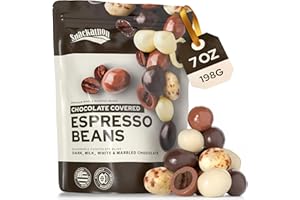 Snackathon Chocolate Covered Espresso Beans, 4 Chocolate Blend (Dark, Milk, White, Marbled), 7 OZ Resealable Bag, Made in USA, Gourmet Candy Snack for Coffee Lovers