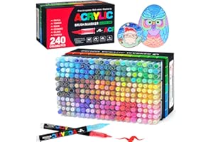 Astriscribe Lot de 240 marqueurs de peinture acrylique, pointe pinceau souple pour peinture sur roche, bois, pierre, verre, t