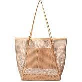 Iioscre Mesh Beach Bag for Women, Hobo Pool Bags with Wide Shoulder Straps & Zipper Inner Pocket, 23L Swim Bag for Vacation.