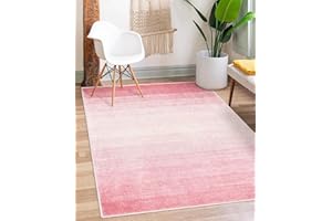 Lanffia Modern Ombre Washable Rugs 5x7,Large Pink Rug for Nursery,Light Pink Bedroom Rug Soft Living Room Area Rug,Non-Slip Cute Non-Shedding Carpet for Baby Kids Room Dorm
