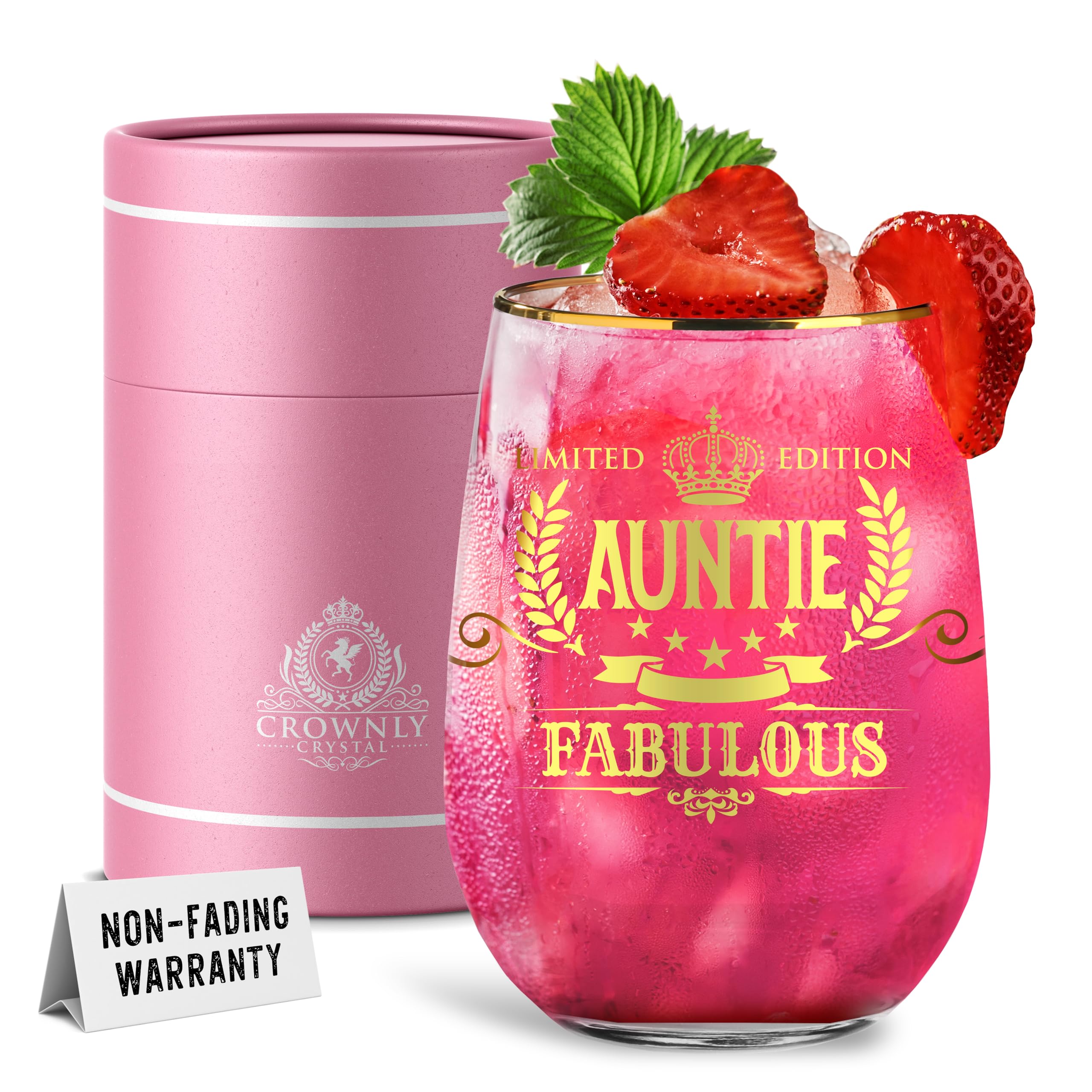 CROWNLY CRYSTAL® Gold Gifts for Auntie Personalised Wine Glass Auntie Birthday Gifts Auntie Mothers Day Gifts for Auntie Gifts from Niece Auntie Wine Glass Aunty Gift Great Auntie Gifts Populer
