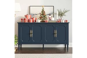 RoyalCraft Large Sideboard Buffet Cabinet with Storage, 58'' Modern Credenza Buffet Table Coffee Bar Wine Bar Storage Cabinet with Artistic Carved Handle for Dining Room Living Room, (Navy Blue)