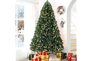 Prague 7.5ft Prelit Artificial Christmas Tree with Foot Pedal, 1717 Branch Tips, 550 Warm Lights and Metal Stand, 56" Wide Realistic Spruce Christmas Tree with Lights by Naomi Home